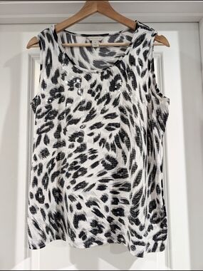 Laura Ashley Sequin Animal Print Tank Top | Size M | Cheetah Leopard Sparkle